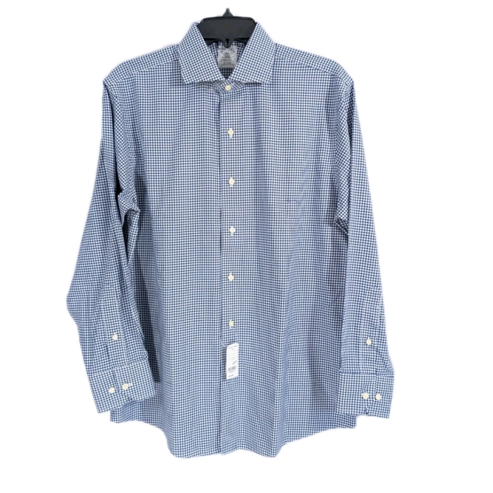 Brooks Brothers Regent Check Shirt 15.5 Men NEW Long Sleeve Non Iron Cotton blue